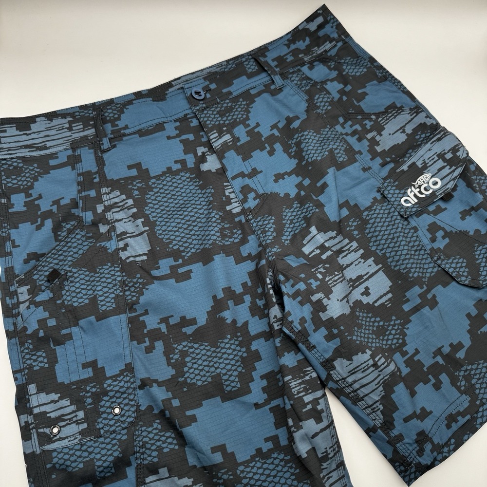Aftco Cargo Shorts Mens Size 40 Blue Camo Fishing Polyester Blend Outdoor